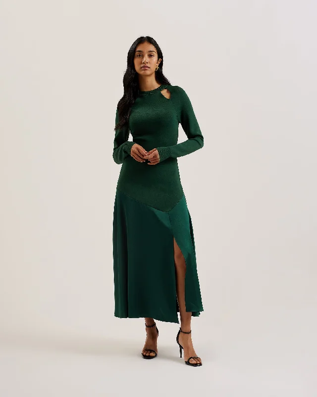 Alfeios Cut Out Midi Knit Dress With Front Sl Dk-Green Tunics Trendy modern