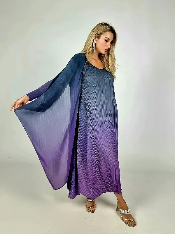 Alquema Blueberry To Lavender Long Estrella Dress & Collare Coat Bodycon Club Sequined