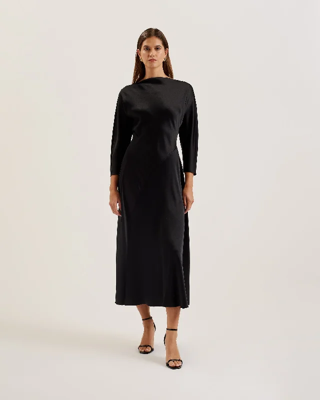 Avelli Curve Seam Detail Midi Dress Black Tunics Cozy comfortable