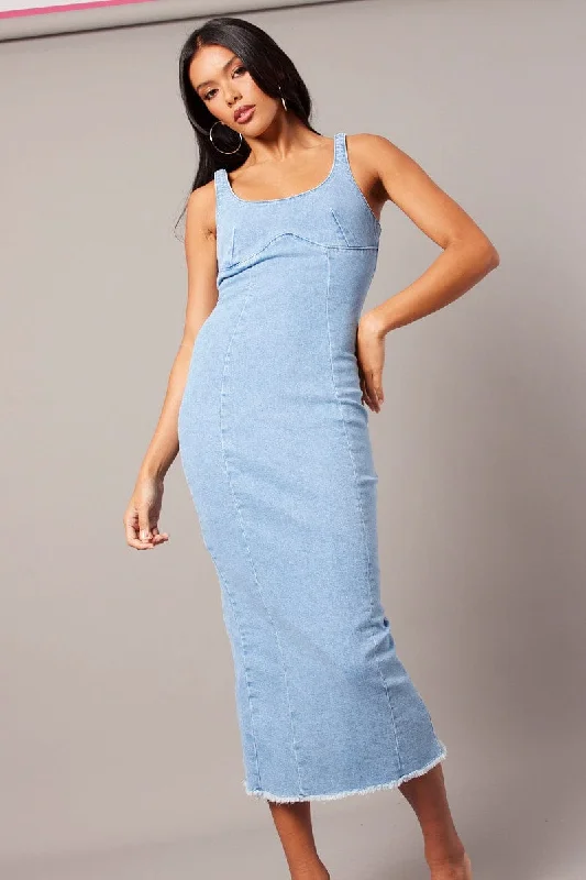 Denim Midi Dress Sleeveless Denim Tunics Practical durable