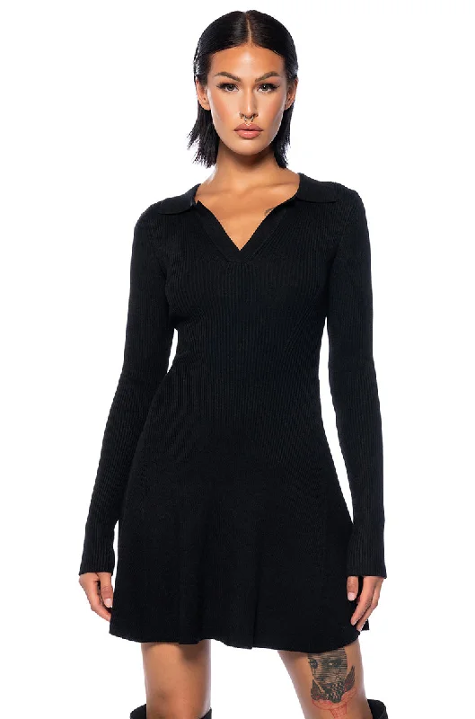 ELLA SWEATER KNIT COLLARED MINI DRESS Tunics Fleece cozy