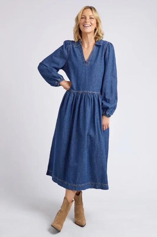 Josephine Denim Dress - Dark Blue wash Tunics Long Elegant