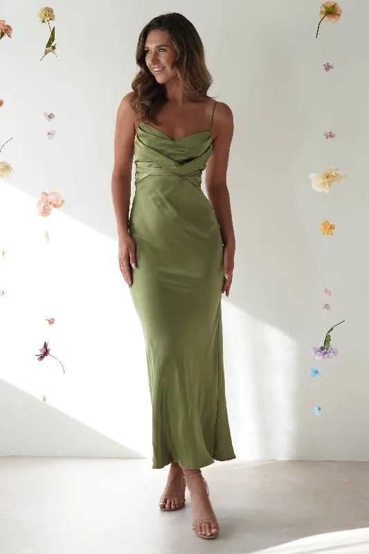 Everleigh Soft Satin Midi Dress | Olive Tunics Modern contemporary