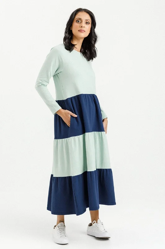 Kendall Long Sleeve Dress - Indigo and Seafoam Panels  $50 Tunics Chic fashionable