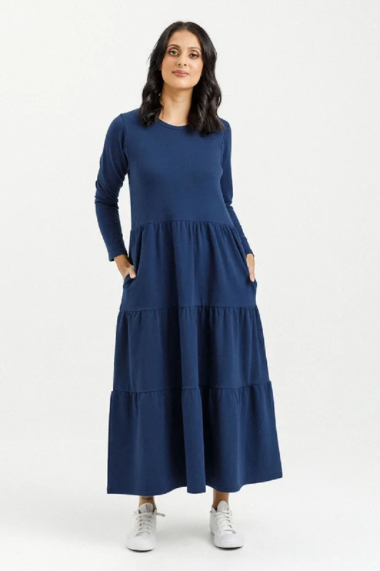 Kendall Long Sleeve Dress - Indigo Blue Tunics Fashionable chic