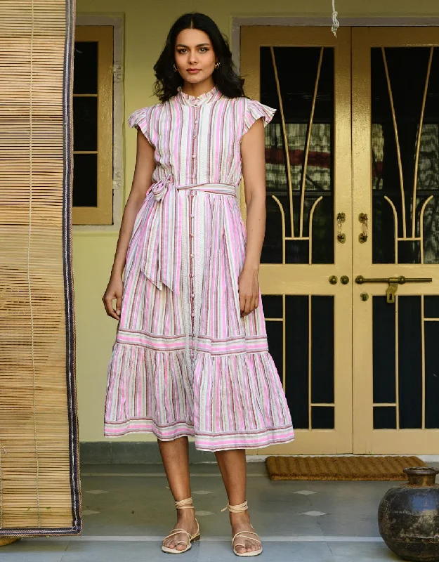 Kos Midi Dress - Pink Stripe Tunics Party sparkling