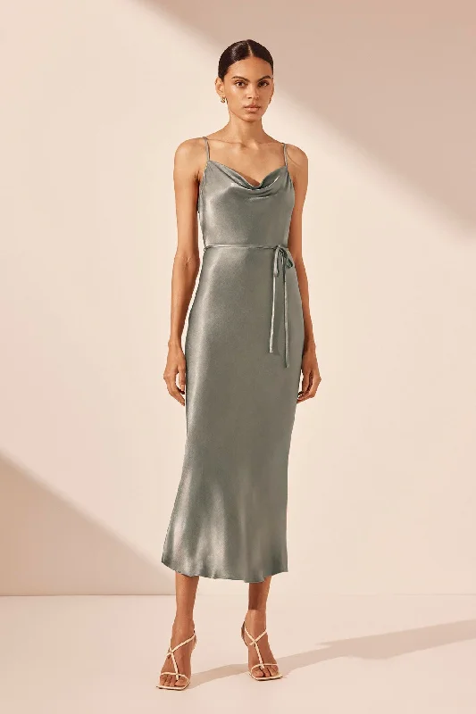 LA LUNE BIAS COWL MIDI DRESS - SAGE Tunics Luxurious high-end