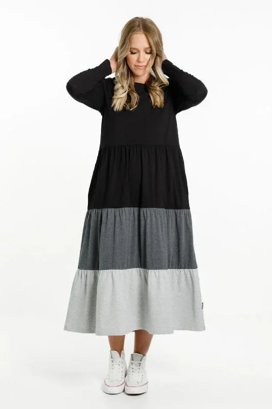 Long Sleeve Kendall Dress - Black/Charcoal/Grey Halter Neckline Beach