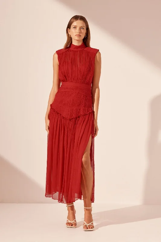 MARQUIS HIGH NECK MIDI DRESS - ROMA RED Turtleneck Warm Winter