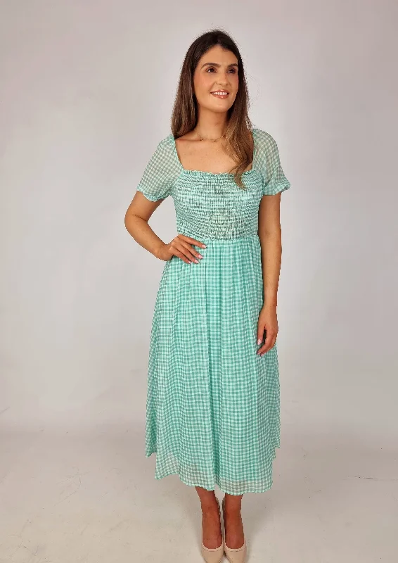 Md'M Multi Green Elasticated Bust Dress Tunics Summer linen