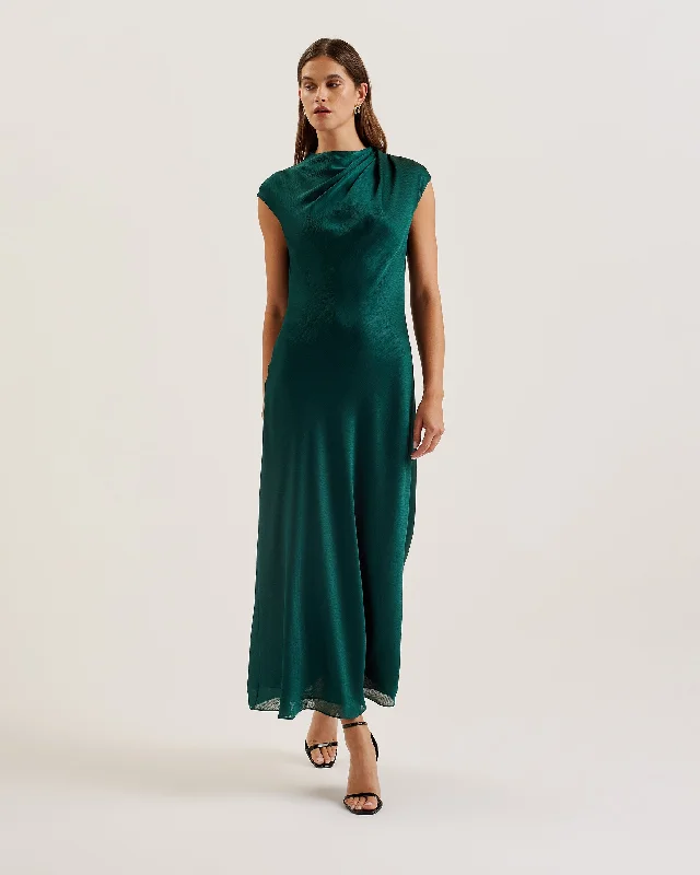 Rimini Draped Neck Detail Midi Dress Dk-Green Tunics Winter warm