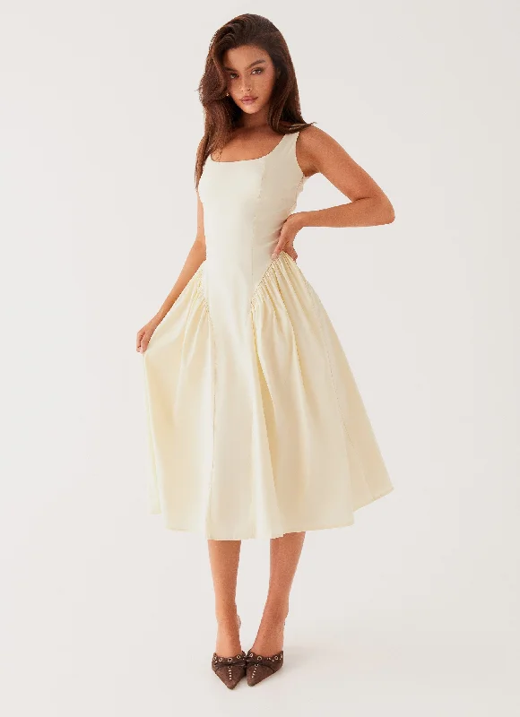 Sassy Soiree Midi Dress - Cream Tunics Running lightweight