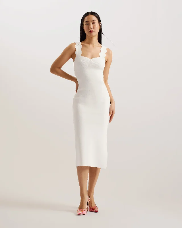 Sharmay Scallop Detail Midi Knit Dress Ivory Tunics Bestseller popular