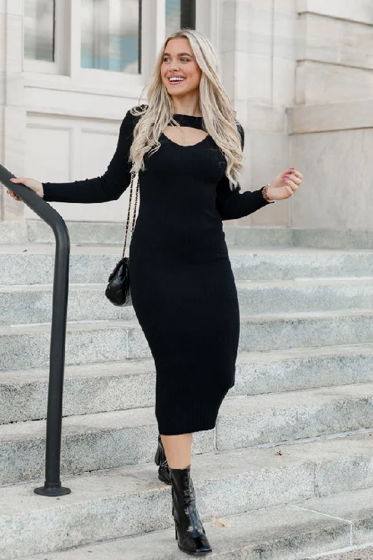 Still Night Black Long Sleeve Midi Dress FINAL SALE Tunics Sale discount