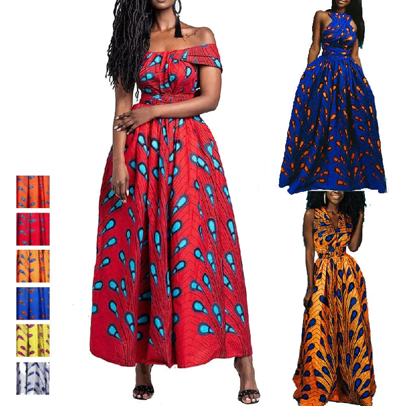 2022 Summer Fashion Sexy Elegant Multiple Wear Print Long Casual Maxi African Dresses Clothing Cozy Warm Stylish