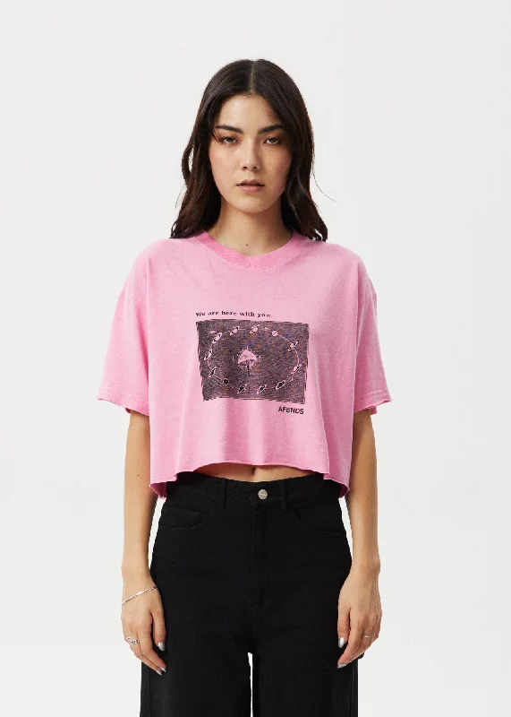 AFENDS Womens Connection Cropped - Oversized Tee - Pink Seamless Knitted Crochet