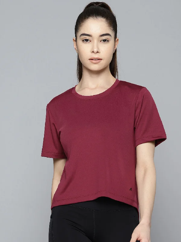 Alcis Women Anti Static Slim Fit Crop Sports T-shirt Welt Pockets Slit Pockets Flap Pockets