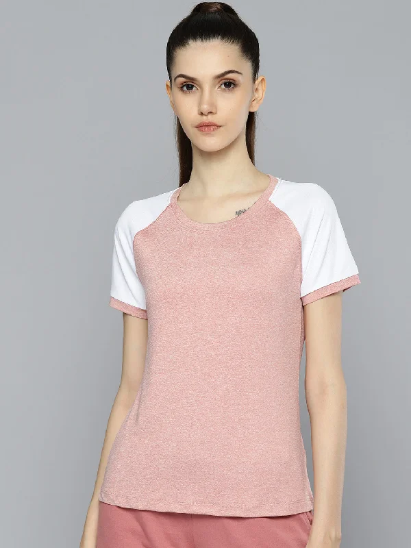 Alcis Women Pink  White Slim Fit T-shirt Collared T-Shirt Boat Neck A-Line