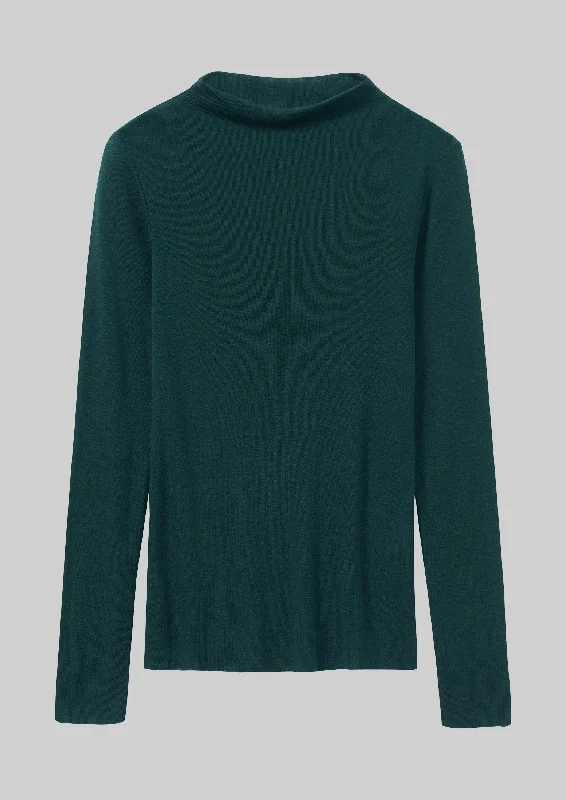 Aster Wool Lyocell High Neck Tee | Dark Green Notch Collar Peter Pan Collar Cowl Neck