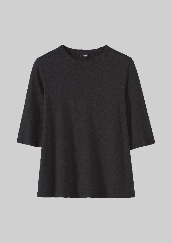 Cleo Garment Dyed Organic Cotton Tee | Carbon Black Zippered Front Buttoned Front Snap Front