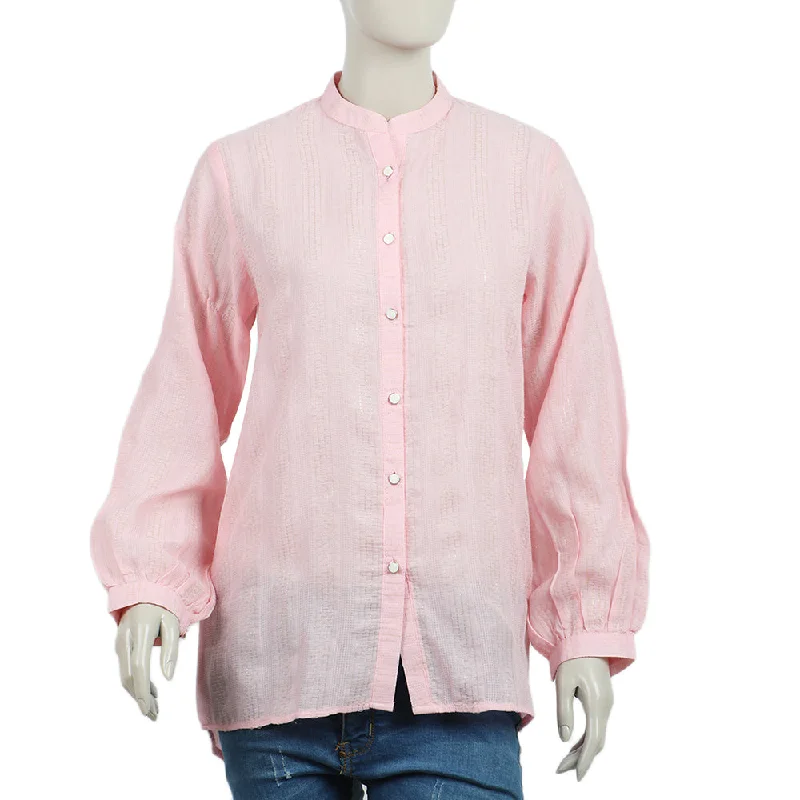 Eminent Women's Western Top - Pink V-Neck T-Shirt Long Sleeve Cotton