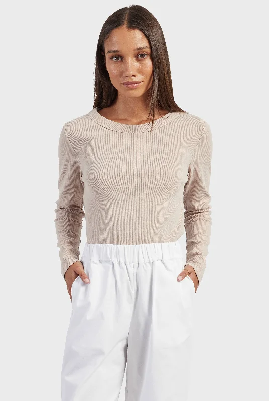 Essential Rib Long Sleeve Cashmere Blend Cotton Blend Poly Blend