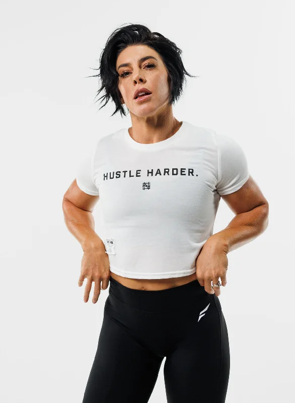 HUSTLE HARDER CROP TEE - WHITE Elegant Classic Vintage