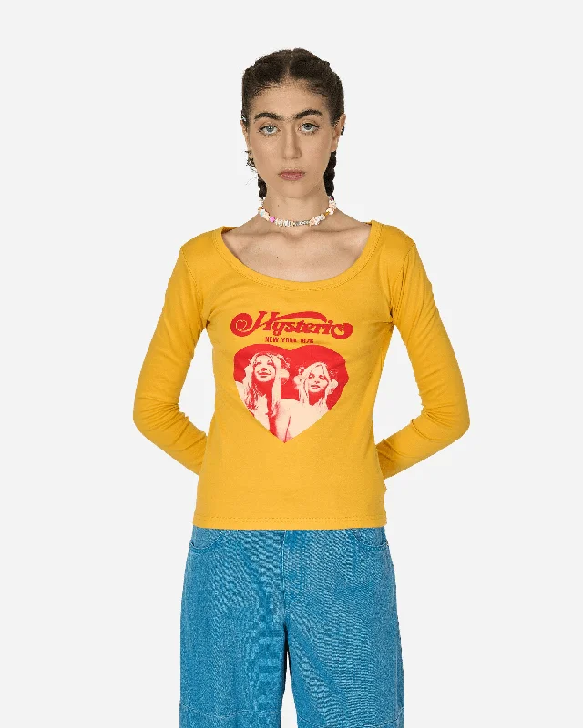 Hysteric Heart Longsleeve T-Shirt Yellow Spandex Blend Rayon Blend Denim Blend