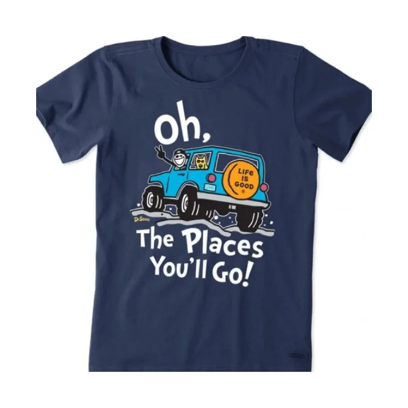 Life Is Good Women's Dr. Seuss Oh The Places You'll Go Crusher Tee - Darkest Blue - ONLINE STORE CREDIT/EXCHANGE ONLY Print Jacquard Patchwork