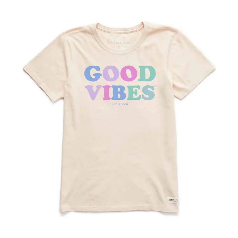 Life Is Good Women's Good Vibes Crusher Tee - Putty White - ONLINE STORE CREDIT/EXCHANGE ONLY Graphic T-Shirt Round Neck Polyester