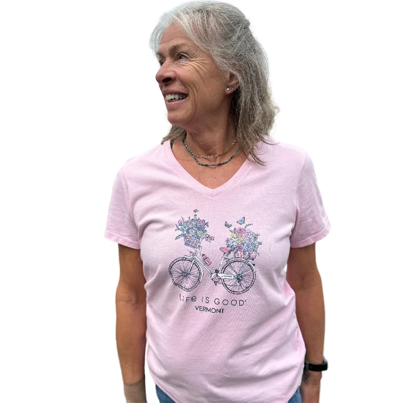 Life Is Good Women's Vermont Exclusive Bike Tee - Seashell Pink Mesh Fabric Canvas Fabric Denim Fabric