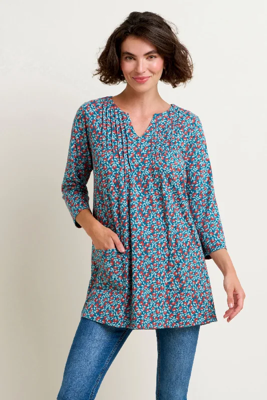 Pressed Flowers Tunic Thin T-Shirt Open Front Quick Dry