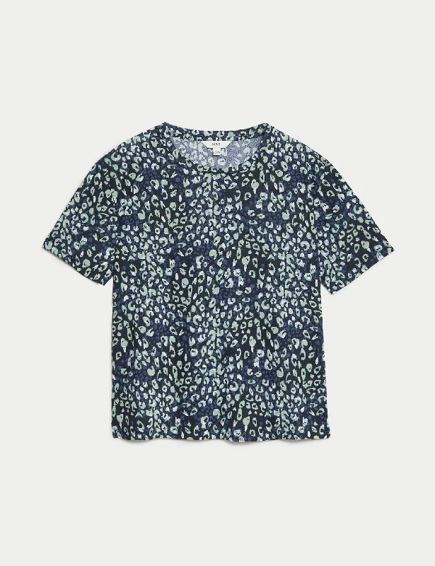 Printed Relaxed T-Shirt Spandex Blend Rayon Blend Denim Blend