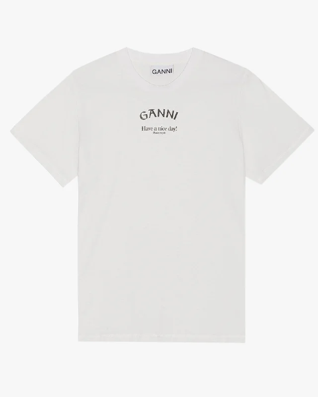 Ganni Logo Print T-Shirt Collared T-Shirt Boat Neck A-Line