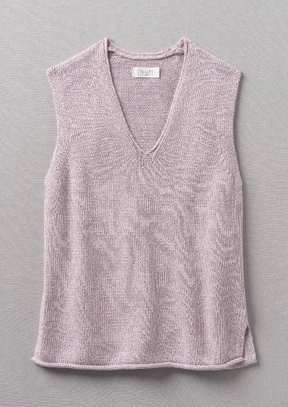 V-Neck Linen Cotton Knitted Tank | Wood Lilac Elasticated Padded Insulated