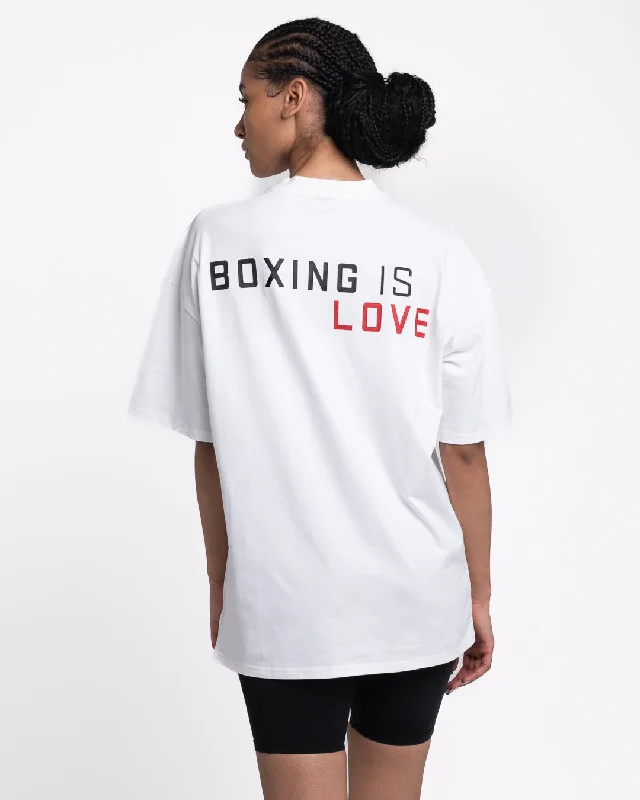 Boxing is Love Oversized T-Shirt - White Fashionable Trendy Casual