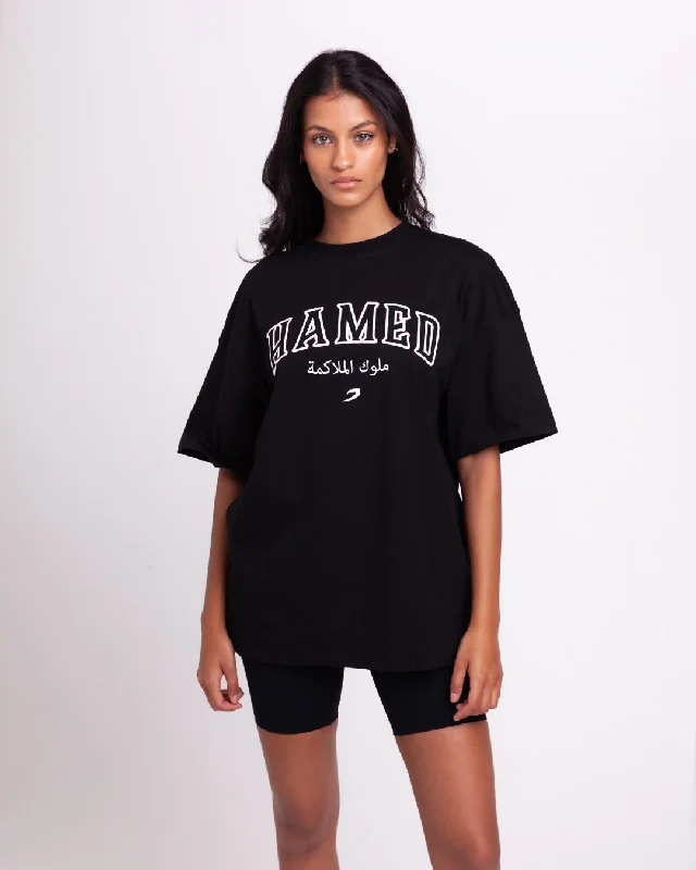 Hamed x BOXRAW Oversized T-Shirt - Black Notch Collar Peter Pan Collar Cowl Neck