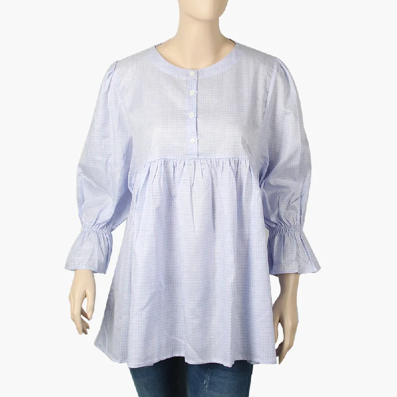 Women's Western Top - Blue Cotton Fabric Linen Fabric Terry Fabric