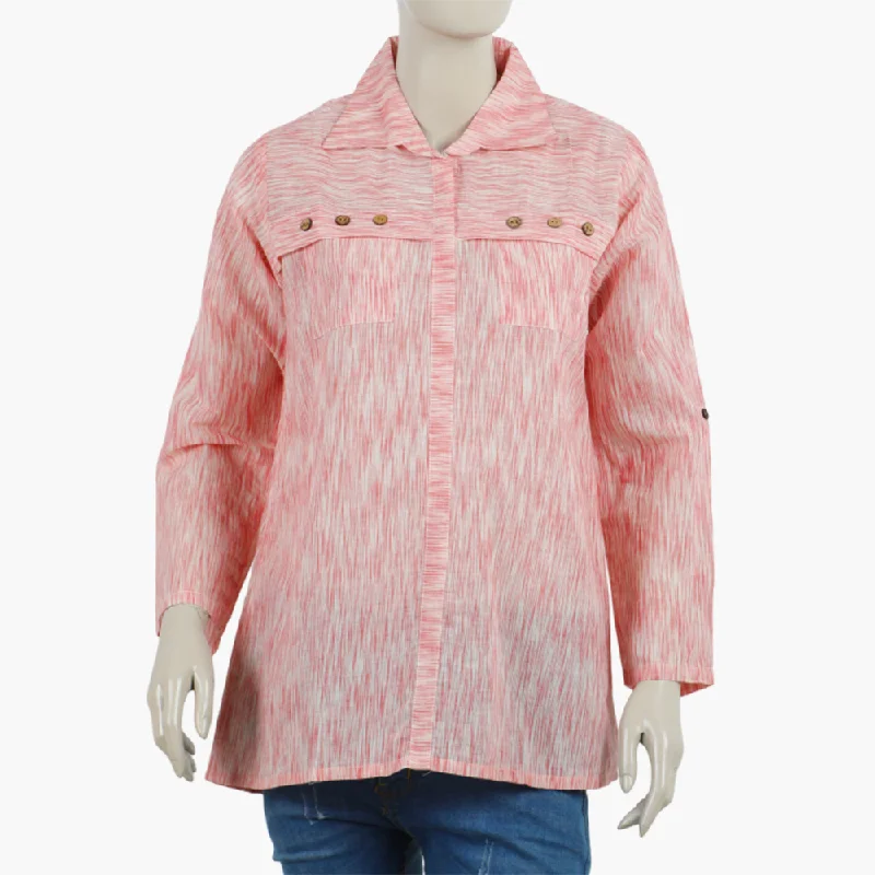 Women's Western Top - Pink Front Pockets Side Pockets Patch Pockets