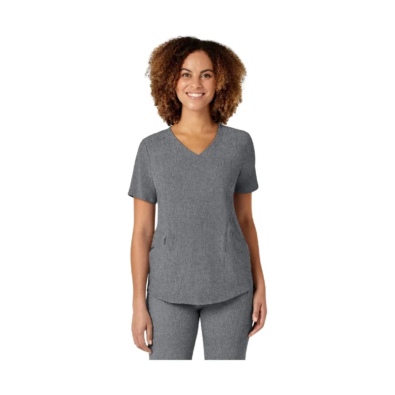 WonderWink Women's Renew V Neck Scrub Top - Grey Heather Spandex Blend Rayon Blend Denim Blend