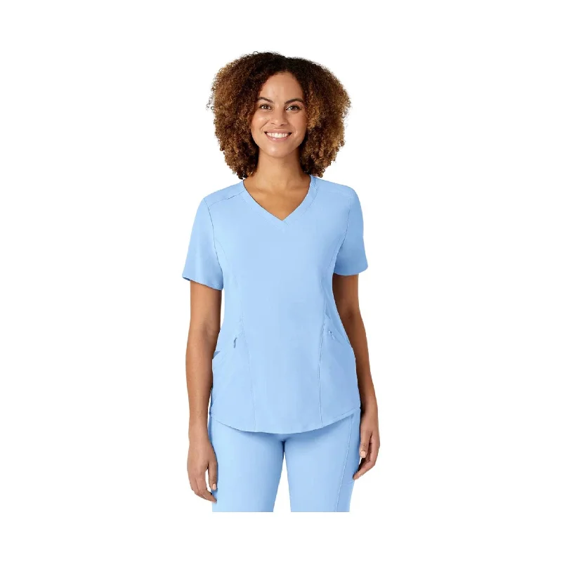 WonderWink Women's Renew V Neck Scrub Top - Powder Blue - ONLINE STORE CREDIT/EXCHANGE ONLY Chenille Blend Fleece Blend Nylon Blend