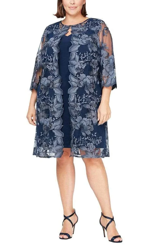 Alex Evenings - 84122202 Floral Embellished Matte Jersey Dress High-Waisted Skirt