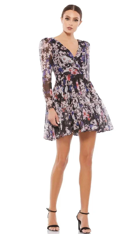 Ieena Duggal - 55423I Long Sleeve Floral A-Line Dress Boho Floral Skirt