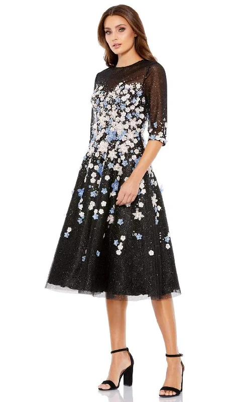 Mac Duggal - 11161 Tea Length Floral Appliqued Dress Casual Floral Print