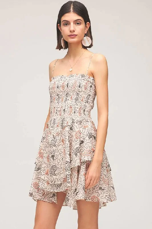 Paisley Floral Tiered Ruffle French Slip Mini Dress - Beige Cute Floral Wrap