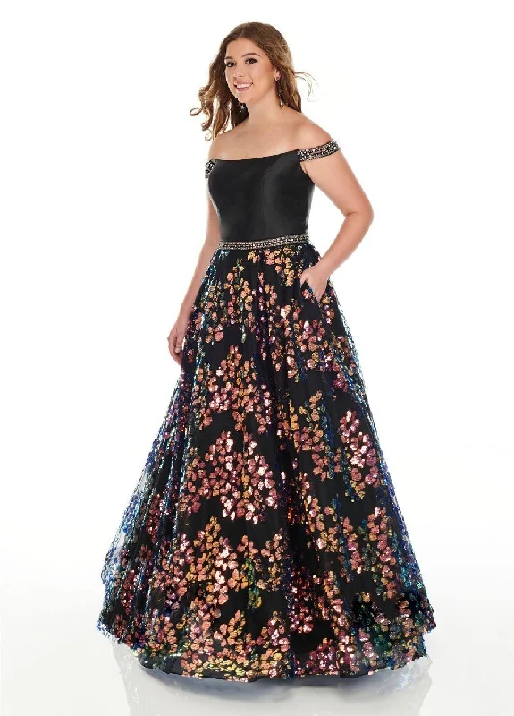 Rachel Allan Plus Size Prom Long Dress Classic Floral Print