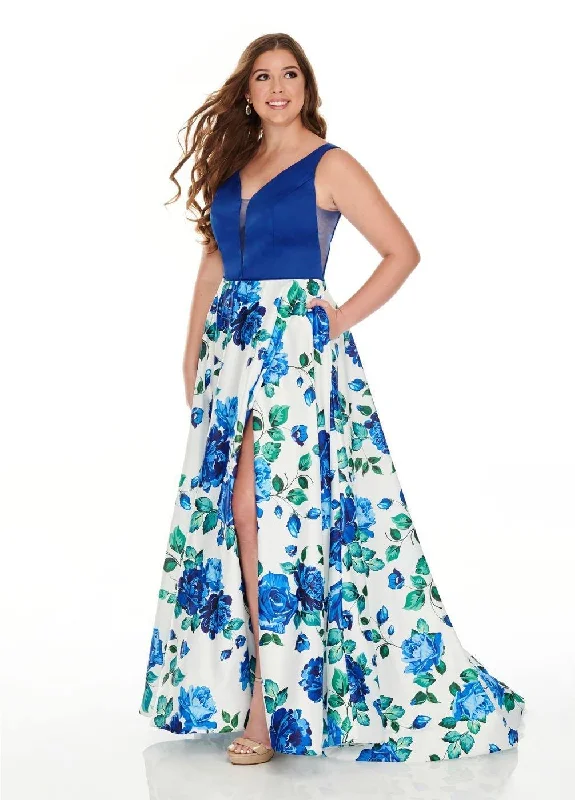 Rachel Allan Prom Plus Size Long Dress Flared Floral Skirt