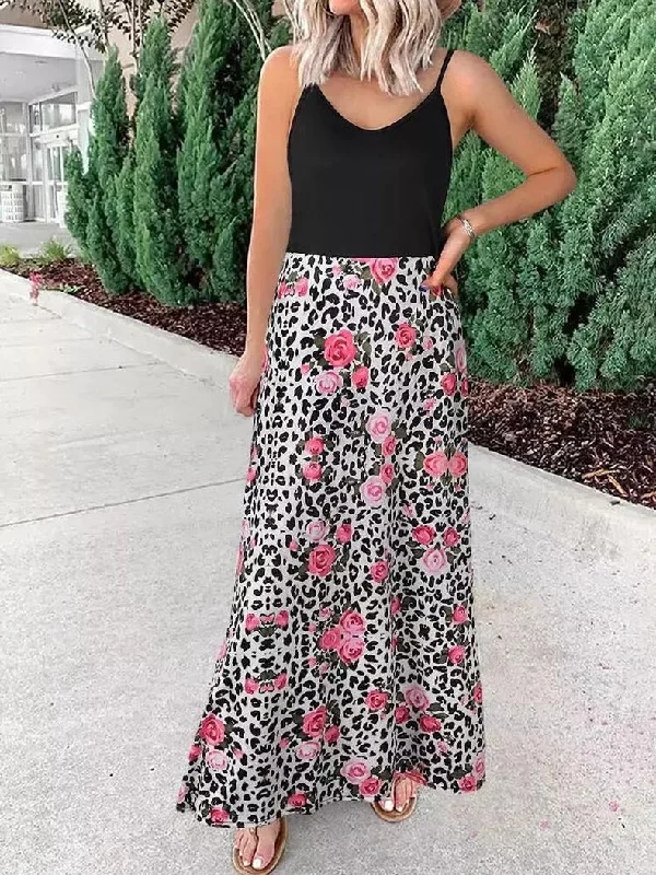 Spaghetti Strap Floral Sleeveless Maxi Dress High-Waisted Skirt