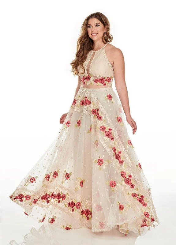 Rachel Allan Two Piece Sexy Long Plus Size Prom Dress Bohemian Floral Skirt