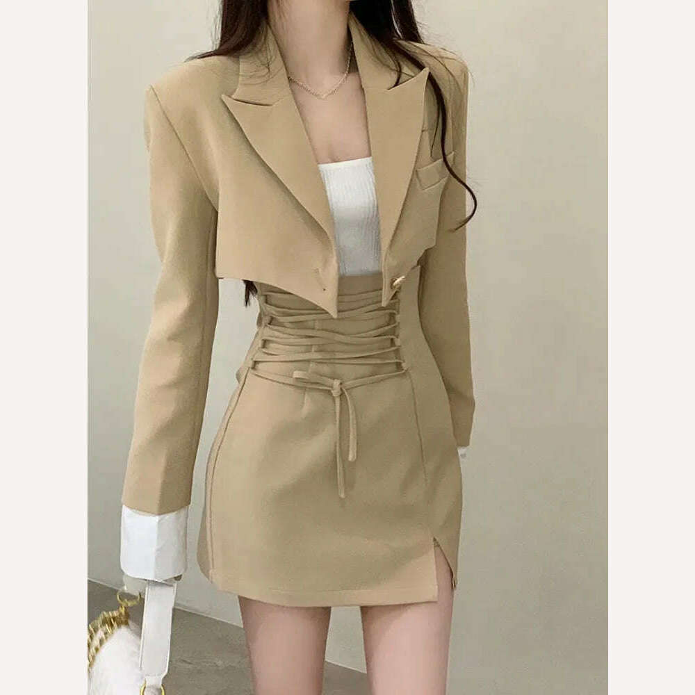 2 Piece Dress Set Women Casual Y2k Crop Tops Elegant Jacket Coats + Mini Skirts Korean Fashion Suits 2022 Autumn Blazers Dress Fuzzy Sherpa Pullover